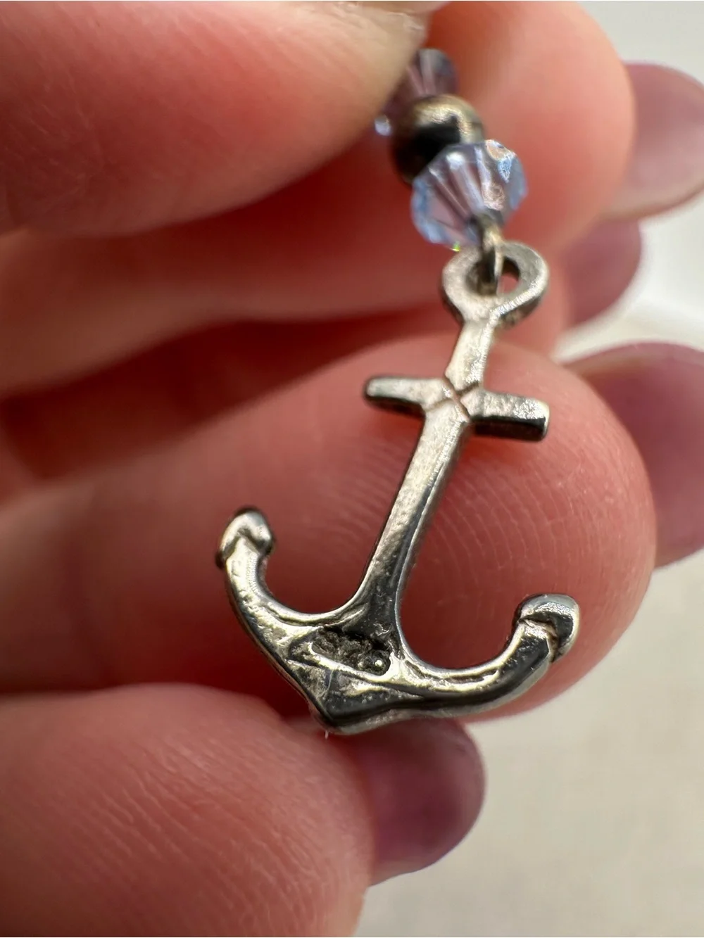 925 Sterling Silver Light Blue Crystal Anchor Drop